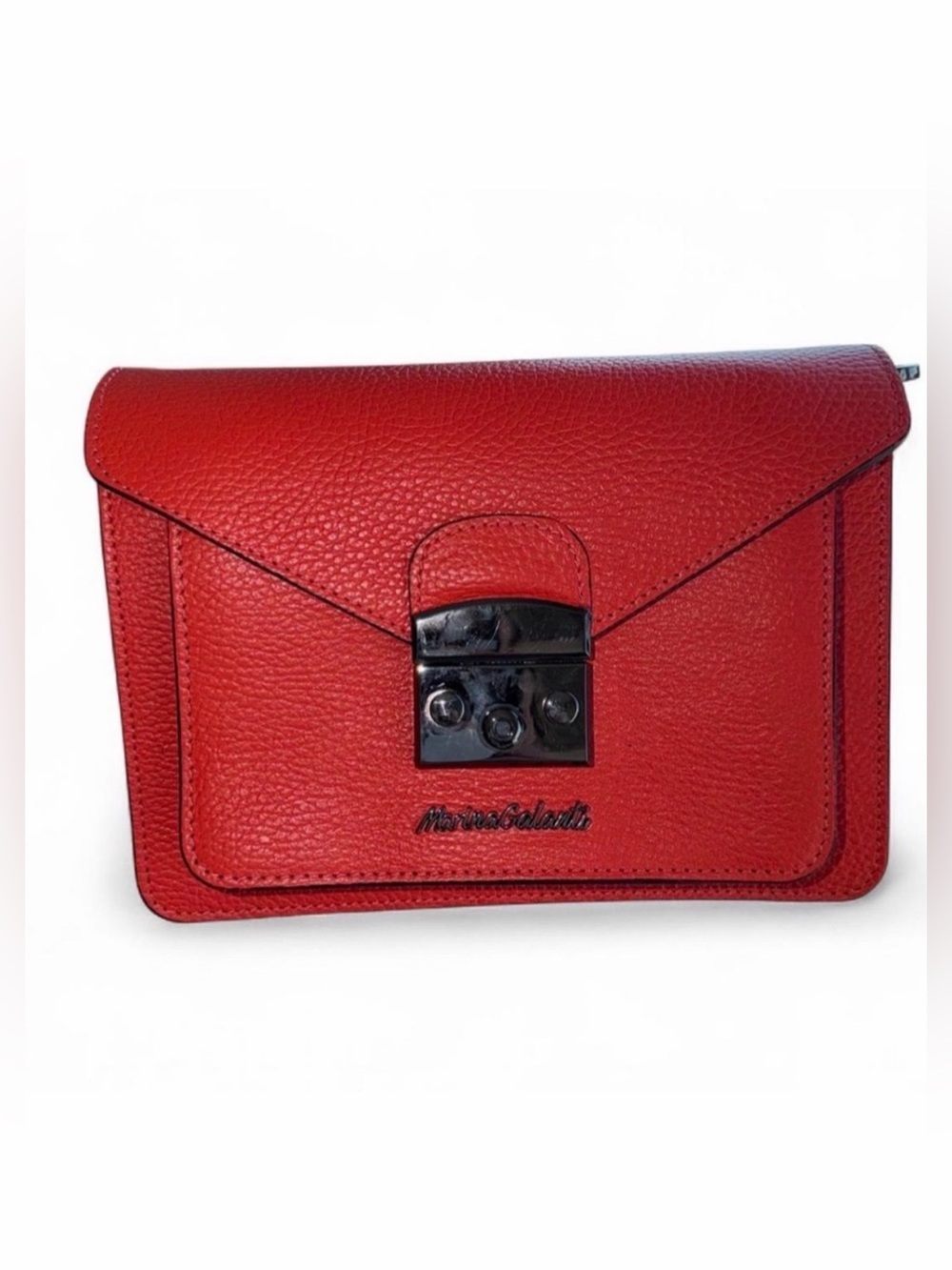 Marina Galanti Genuine Leather Red Structured Crossbody Push Lock Purse